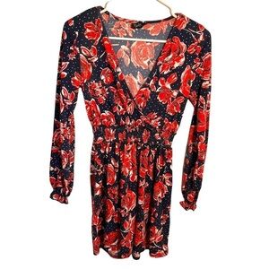 Topshop Faux Wrap Dress Navy Red Floral